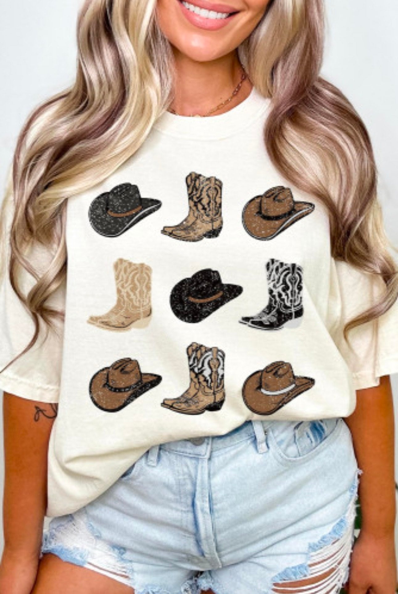 White Cowboy Hats and Boots Tee